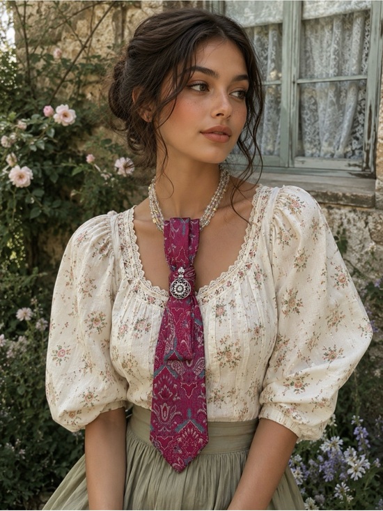 Hand Crafted Jewelry - Vintage Silk Paisley Fuchsia NeckTie Necklace with AB Necklace with Rhinestones
